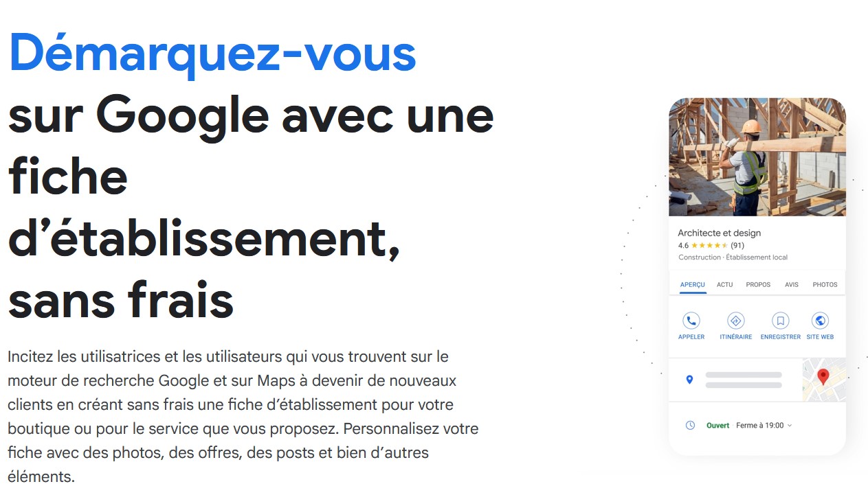 Fiche d'établissement Google