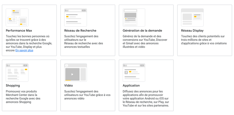 Types de campagnes Google Ads